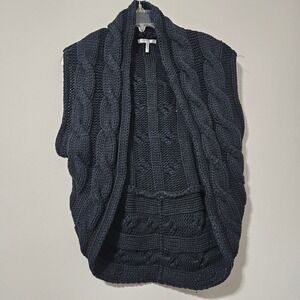 Metro 7 Womens Black‎ Cable Knit Open Front Sweater Vest Sleeveless Cardigan L